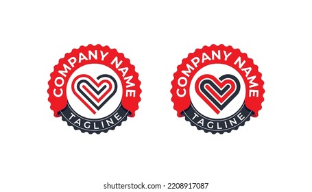 Heart Stamp Badge Logo Concept icon symbol sign Design Element Line Art Style. Health Care, Medical, Spa, boutique Logotype. Vector illustration template