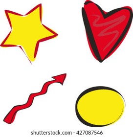 heart, star, arrow, circle, sketch, vector illustration