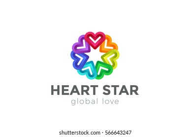 Heart Star Flower Logo design vector template. St. Valentine day of love LGBT Swinger Party