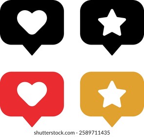 Heart and star icon button in speech bubble, favorite icon. Like and love icon. Vector icons