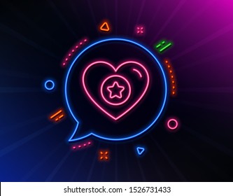 Heart and Star line icon. Neon laser lights. Favorite like sign. Positive feedback symbol. Glow laser speech bubble. Neon lights chat bubble. Banner badge with heart icon. Vector