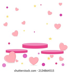 heart star pink balloon and stand for displaying products on a white background