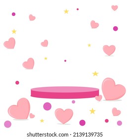 heart star pink balloon and stand for displaying products on a white background