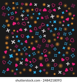 heart, star and polygon shape with outline shape and a black background