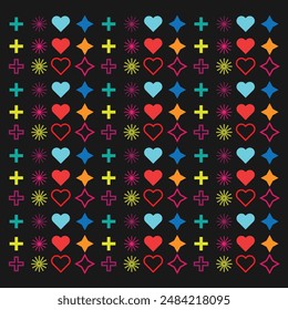heart, star and polygon shape with outline shape and a black background