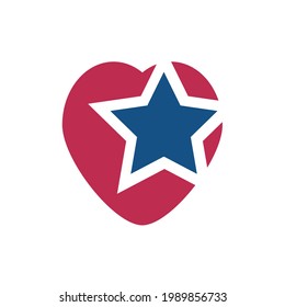 Heart with a star in red, white and blue vector illustration. Icon, logo, t-shirt or sticker design.