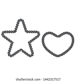 heart and star rope shapes. vector illustration
