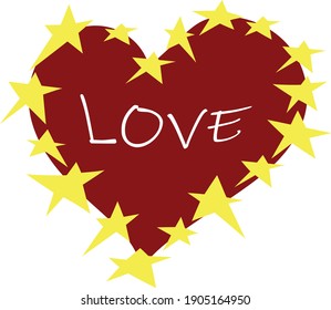 heart with stars around the perimeter and with an inscription in the center