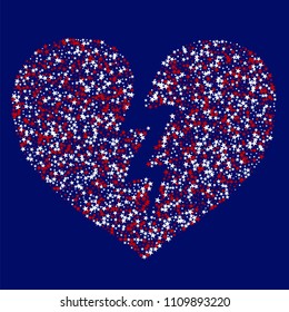 Heart of Stars Confetti in Colors of American Flag. USA Memorial Day Pattern Design. United States Texture. Packaging, Ad Print Design Background.