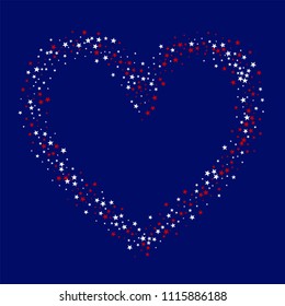 Heart of Stars Confetti in Colors of American Flag. USA Festival Flyer Pattern Design. Independence Day Texture. Poster, Advertising Print Design Background.