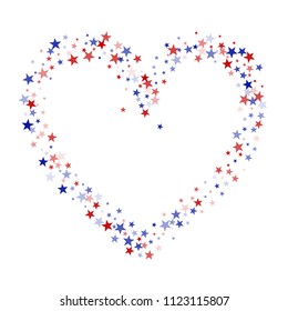 Heart of Stars Confetti in Colors of American Flag. USA Fashion Pattern Design. United States Texture. Business Presentation Print Design Background.