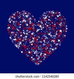 Heart of Stars Confetti in Colors of American Flag. USA Cover Pattern Design. United States Texture. Business Presentation Stars Background.