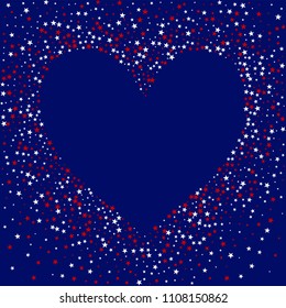 Heart of Stars Confetti in White, Blue, Red, Navy Colors. 4th of July Pattern Design. Veteran Day Texture. Flyer, Cover Print Design Background.