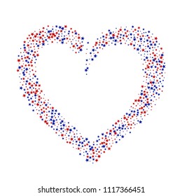 Heart of Stars Confetti in White, Blue, Red, Navy Colors. USA Fashion Pattern Design. Independence Day Texture. Flyer, Cover Print Design Background.