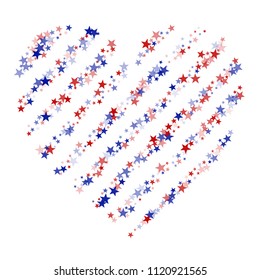 Heart of Stars Confetti in White, Blue, Red, Navy Colors. USA Fashion Pattern Design. American Democracy Texture. Packaging, Ad Stars Background.
