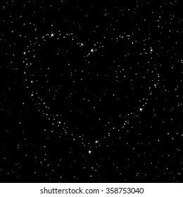 The Heart of the Stars in the Night Sky , Starry Black Sky, Happy Valentines Day ,  Vector Illustration