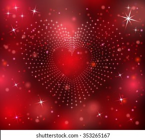 Heart of stars on a red background . Vector illustration.