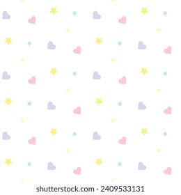 Heart and stars pattern seamless soft color. Texture for cloth, wallpaper, baby cloth, pyjamas, kids stuff. 