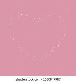 The Heart of the Stars in the Sky, Sky in the color of Purple Rose with Stars for Loved Ones, Happy Valentines Day , Vector Illustration