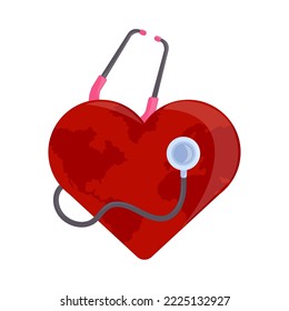 heart and stethoscope AIDS icon flat isolated