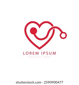 Heart and Stethoscope Concept Simple Logo for Medical and Healthcare Design, Vector Illustration, Isolated on White Background
