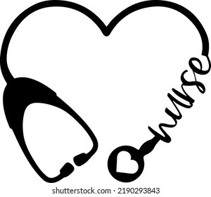 Heart Stethoscope Design, Nurse, Stethoscope, Doctor, Essential Worker, Heart, Medical, Nurse life, Vector, typography