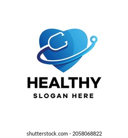 Heart Stethoscope Gradient Logo Vector Icon Illustration