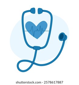 Heart with a stethoscope and heartbeat line. Medical, cardiology, and heart health checkup concept