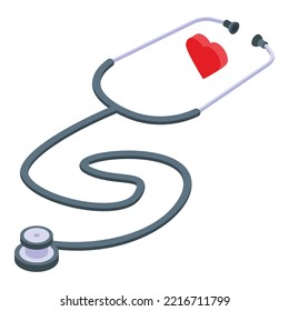 Heart stethoscope icon isometric vector. Palpitation anxiety. Health disease