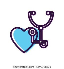 heart and stethoscope icon over white background, line color style, vector illustration