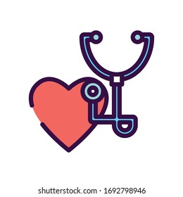 heart and stethoscope icon over white background, line color style, vector illustration