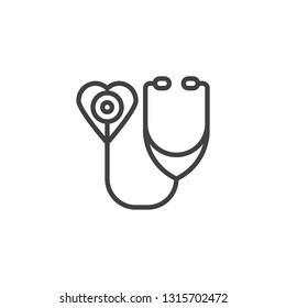 Heart with stethoscope line icon. linear style sign for mobile concept and web design. Medical Health Care outline vector icon. Cardiology symbol, logo illustration. Pixel perfect vector graphics