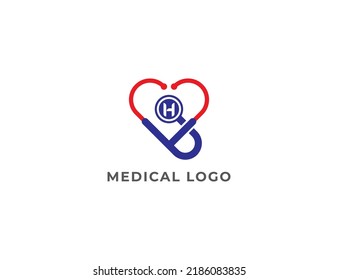 Heart Stethoscope Logo Concept sign icon symbol Design with Letter H. Medical Health care Logotype. Vector illustration template