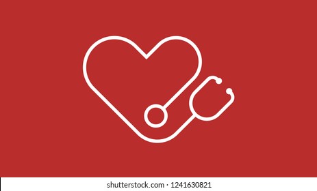 Heart Stethoscope Logo Icon Vector Red Background