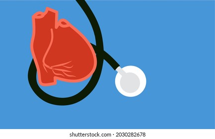 Herz und Stethoskop auf blauem Hintergrund.  Medizinische Versorgung und Gesundheit, Weltherztag