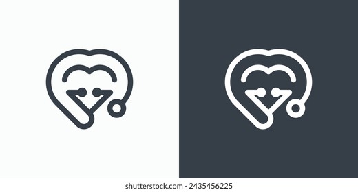 Heart and stethoscope outline vector logo design with modern, simple, clean and abstract style.