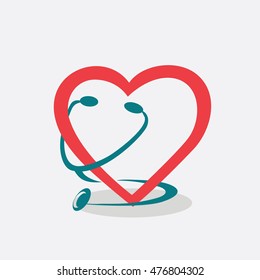 heart and stethoscope symbol, stylized vector icon of cardiology and healthcare