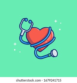 Heart With Stethoscope Vector Icon Illustration. World Health Day Vector. Healthcare And Medical Icon Concept White Isolated. Flat Cartoon Style Suitable for Web Landing Page, Banner