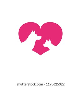 heart sticker, cat and dog, vector illustration, flat silhouette