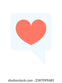 Heart sticker emoji chat message. Cute character signifying love and happiness. Bright visual style, flat design, ideal for social media, online platforms, and communication services.