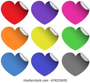 Heart stickers in different colors illustration