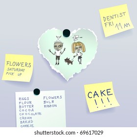 Heart and sticky notes on a fridge