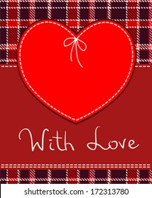 Heart in stitched textile style. Vector red heart textile label 
