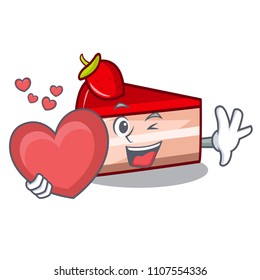 With heart strawberry cake mascot cartoon
