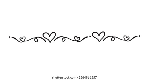 Heart String Doodle Elements. Heart Borders and Frames For Valentine's Day Element Design Isolated In White Background. Love Hearts Dividers.