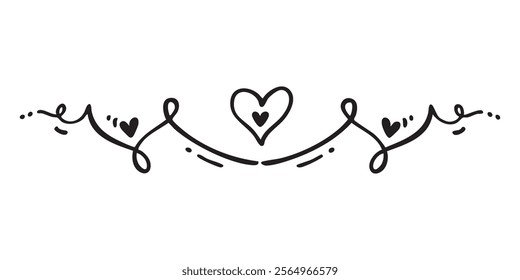 Heart String Doodle Elements. Heart Borders and Frames For Valentine's Day Element Design Isolated In White Background. Love Hearts Dividers.