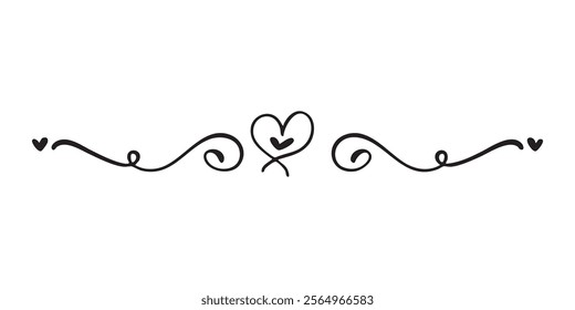 Heart String Doodle Elements. Heart Borders and Frames For Valentine's Day Element Design Isolated In White Background. Love Hearts Dividers.