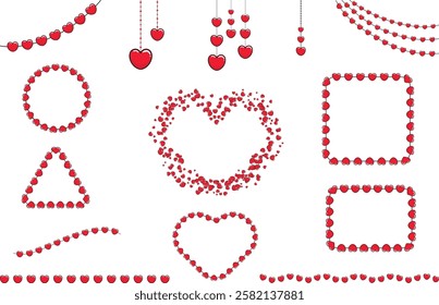 Heart strings frames and hangings, border decoration set for valentine's day	