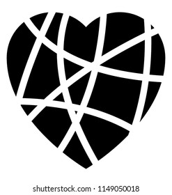 
Heart striped in threads with absract lines, heart design icon
