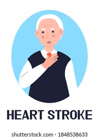 Icono de infarto cardíaco vector.Crisis hipertensiva, aterosclerosis, dolor torácico. Un anciano agarra su pecho. Ilustración para problemas cardiológicos.